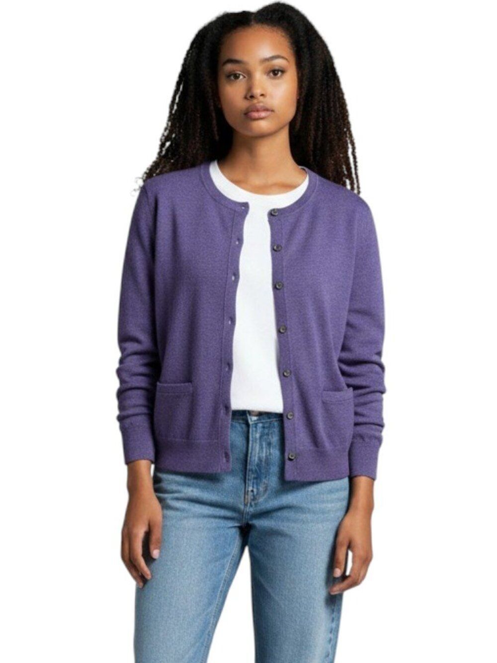 Banana Republic Extra Fine Merino Wool Cardigan Button Purple Petite M Pockets